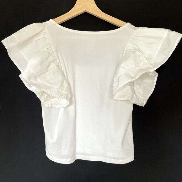 NWT a new day white cropped blouse short sleeves frilled women's size S cotton - Picture 7 of 7